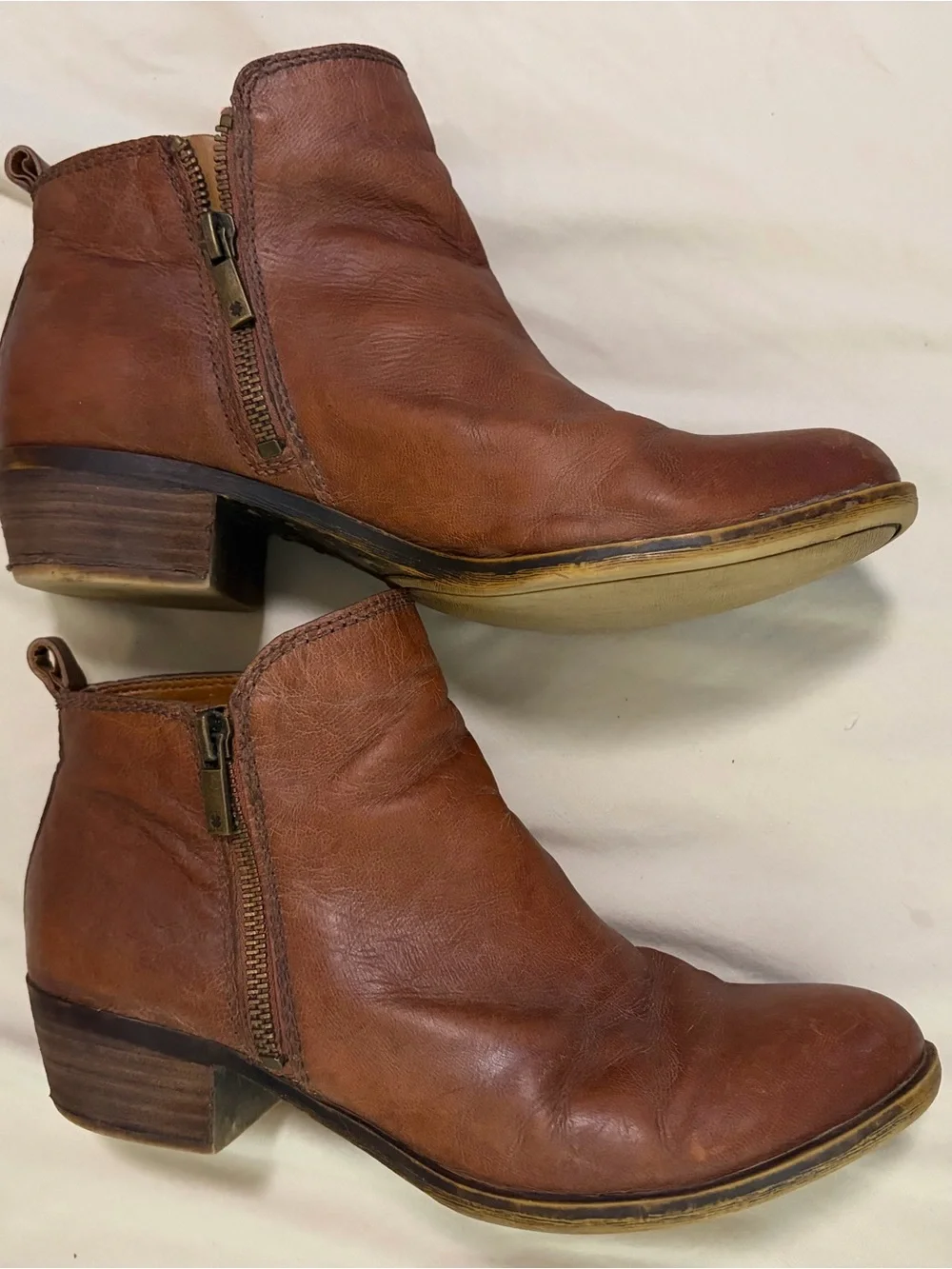 Lucky Brand Tan Leather Side-Zip Ankle Booties